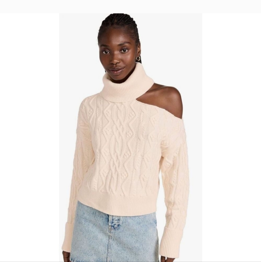 Paige Ivory Wool blend sweater cutout shoulder Turtleneck Sweater Large NWT